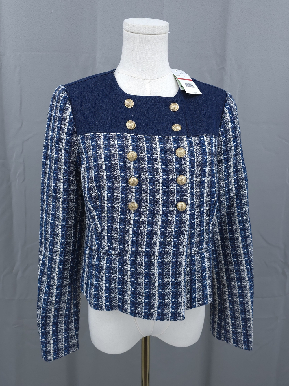 Sam Edelman FIONA Double Breasted Tweed Blazer Jacket Navy Blue XS NWT